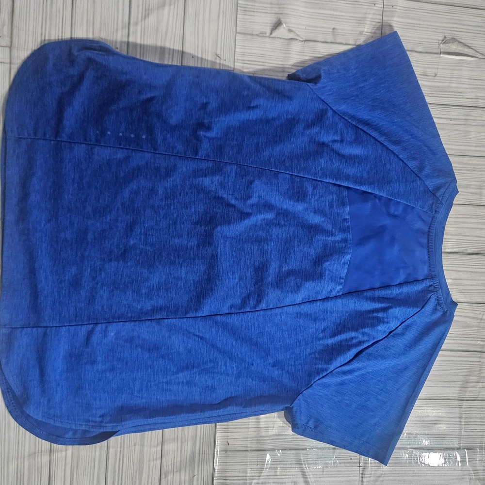 Asics Womens Blue Heathered Short Sleeve Athletic Training Top Mesh Back 12851 - Picture 2 of 5
